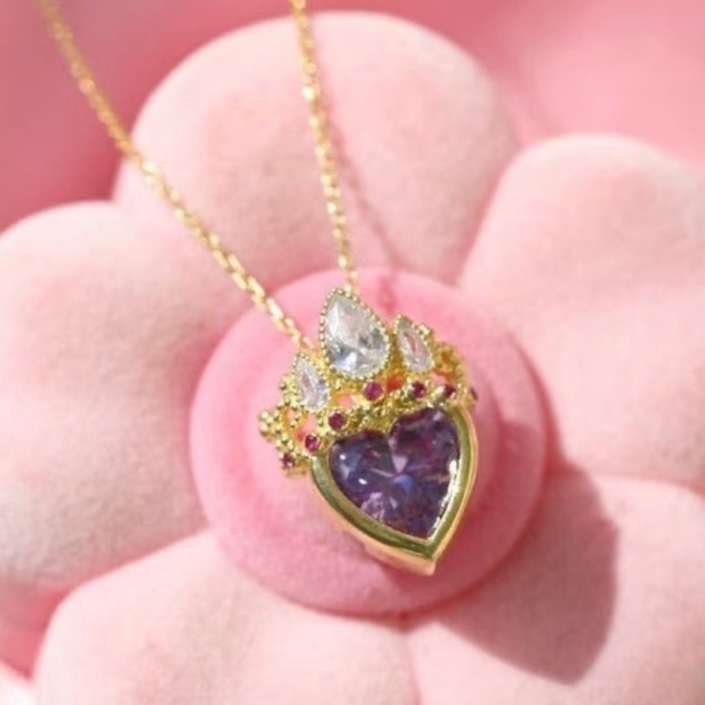 Barbie Rapunzel Crown Princess Necklace Crystal Pendant Purple Crystal T… - Picture 3 of 4